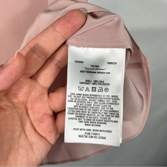 Ted Baker London Pastel Blush Pink Mesh Detail 100% Silk Blouse Tank Top Size 4 - Picture 6 of 6